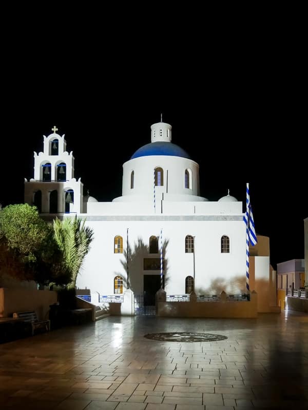 nightshot church oia santorini greece